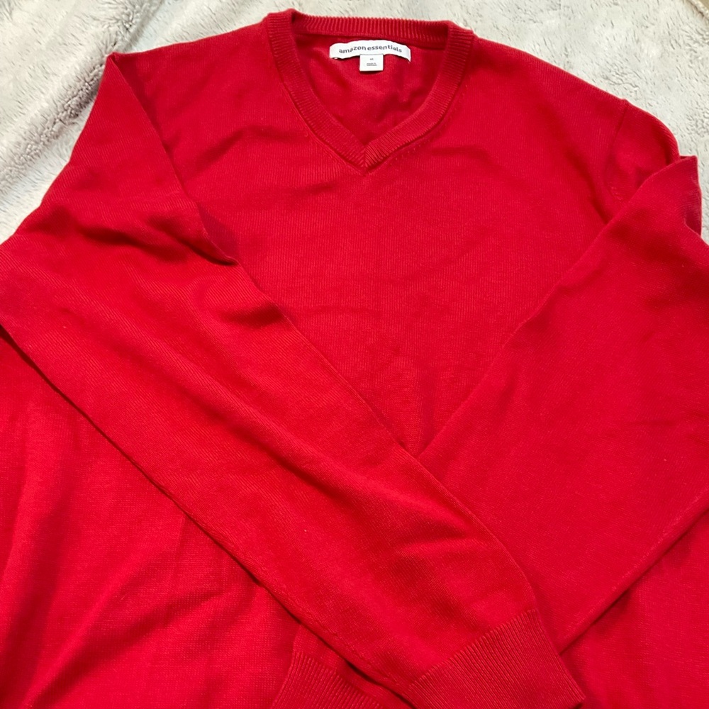 Amazon Essentials Men’s Red V-Neck Sweater